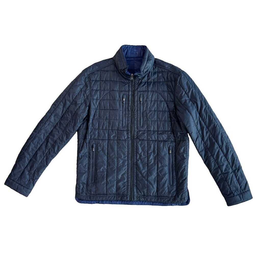 Zegna Sport Men’s L Reversible Quilted Jacket Hidden Hood Thermore Dark Navy